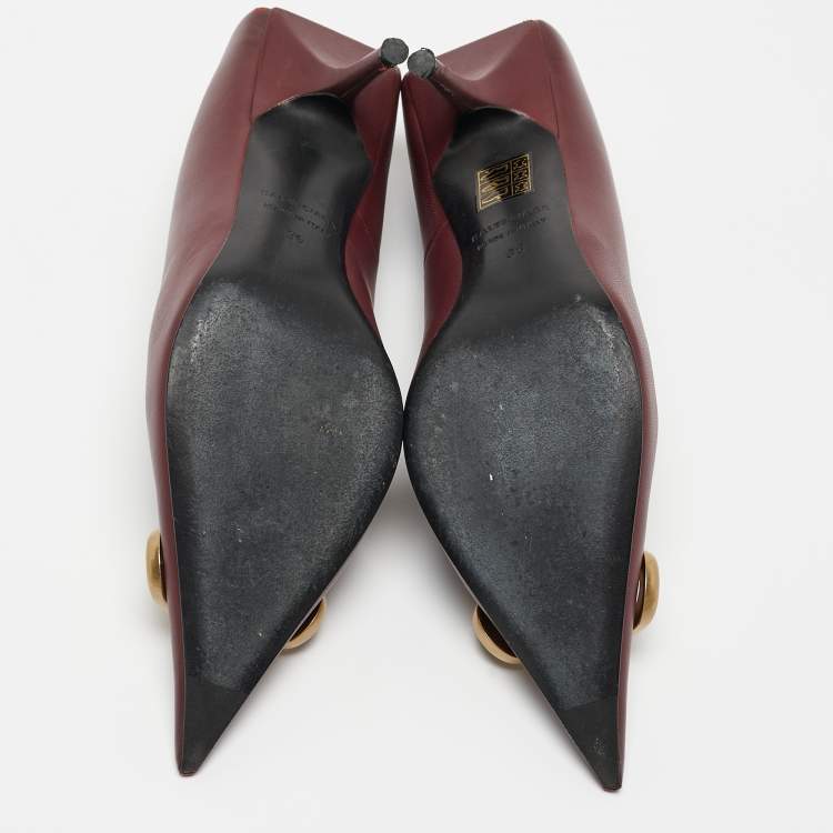 Pre Owned Balenciaga Burgundy Leather Square Knife Pumps Size 36
