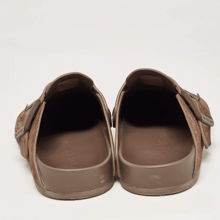 Pre Owned Balenciaga Brown Suede Classic Sunday Mules Size 40