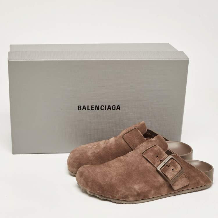 Pre Owned Balenciaga Brown Suede Classic Sunday Mules Size 40