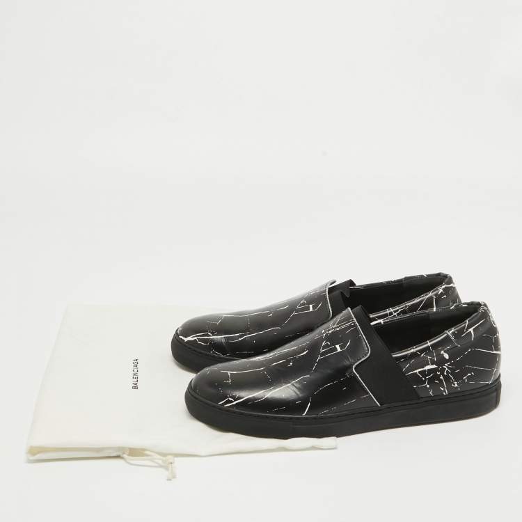 Pre Owned Balenciaga Black Leather Slip On Sneakers Size 40  