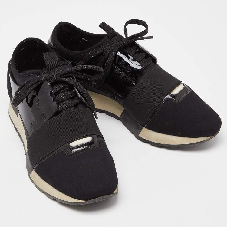 Pre Owned Balenciaga Black Patent And Fabric Race Runner Sneakers Size 39
