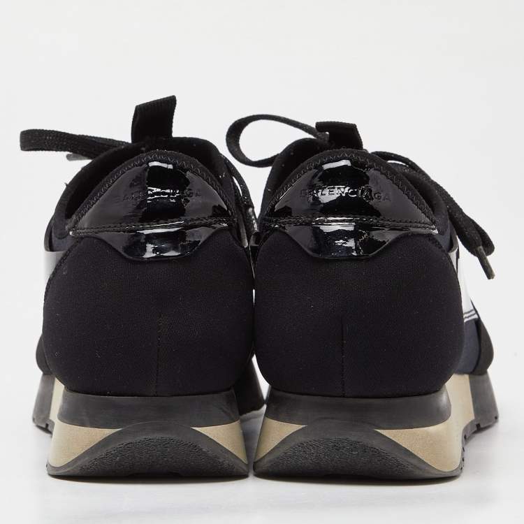 Pre Owned Balenciaga Black Patent And Fabric Race Runner Sneakers Size 39