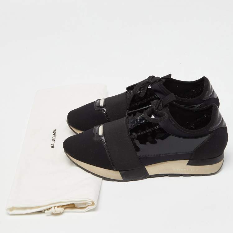Pre Owned Balenciaga Black Patent And Fabric Race Runner Sneakers Size 39