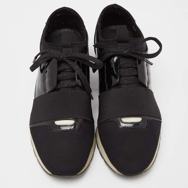 Pre Owned Balenciaga Black Patent And Fabric Race Runner Sneakers Size 39