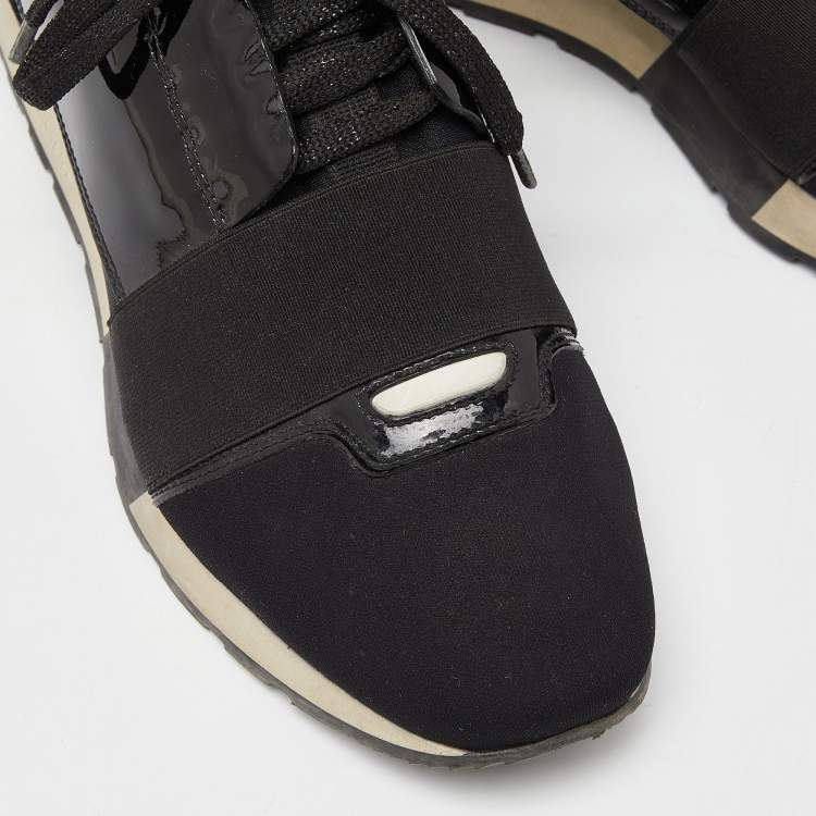 Pre Owned Balenciaga Black Patent And Fabric Race Runner Sneakers Size 39