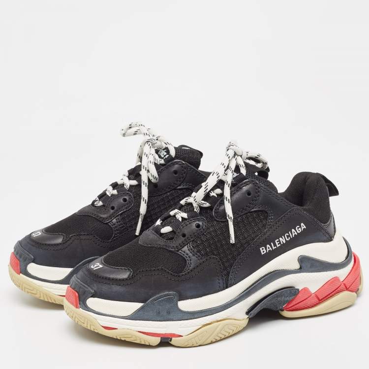 Pre Owned Balenciaga Black Mesh and Leather Triple S Sneakers Size 37