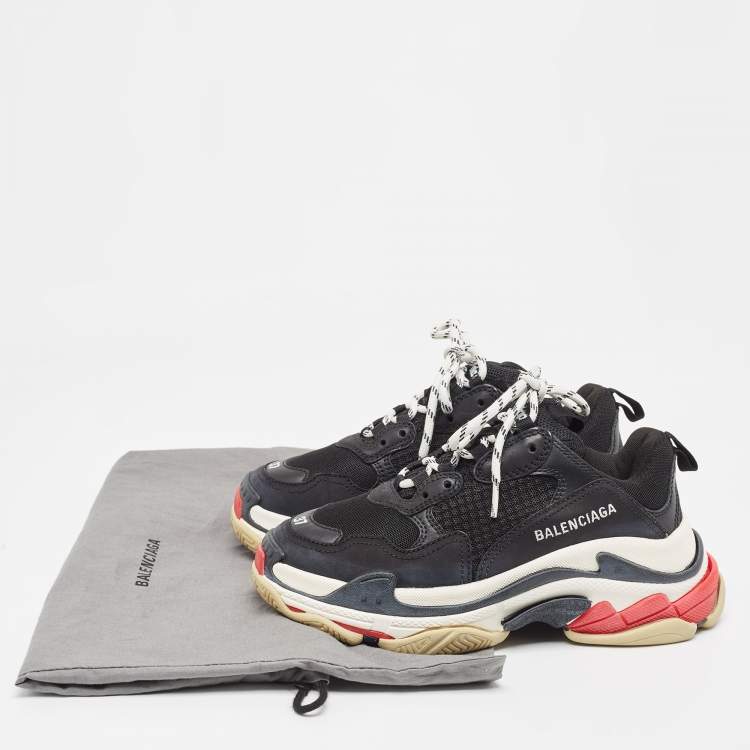 Pre Owned Balenciaga Black Mesh and Leather Triple S Sneakers Size 37