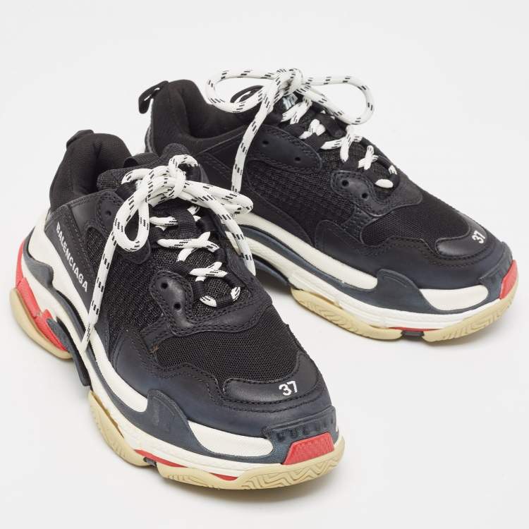 Pre Owned Balenciaga Black Mesh and Leather Triple S Sneakers Size 37