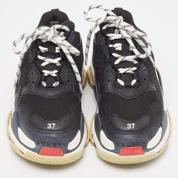 Pre Owned Balenciaga Black Mesh and Leather Triple S Sneakers Size 37