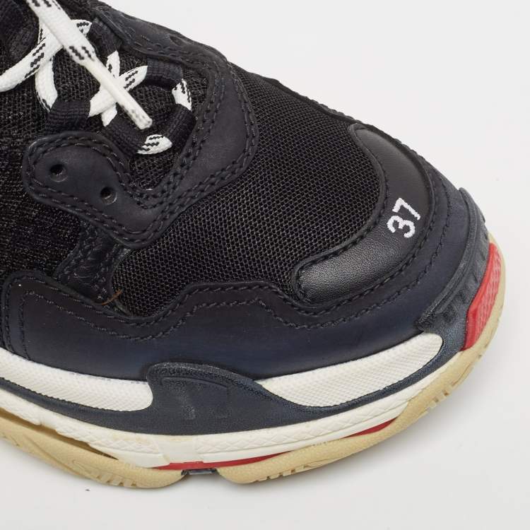 Pre Owned Balenciaga Black Mesh and Leather Triple S Sneakers Size 37