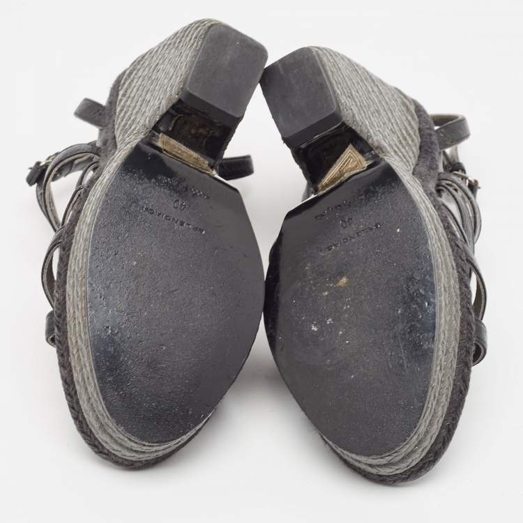 Pre Owned Balenciaga Black Leather Arena Wedge Espadrille Ankle Strap Sandals Size 40