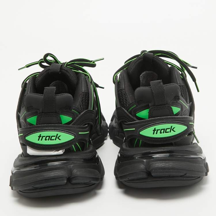 Pre Owned Balenciaga Black/Green Rubber and Mesh Track Sneakers Size 37