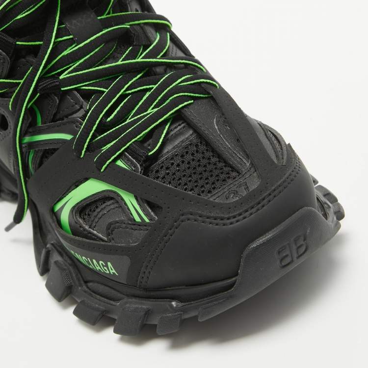 Pre Owned Balenciaga Black/Green Rubber and Mesh Track Sneakers Size 37