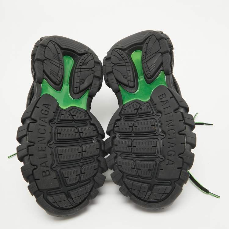 Pre Owned Balenciaga Black/Green Rubber and Mesh Track Sneakers Size 37