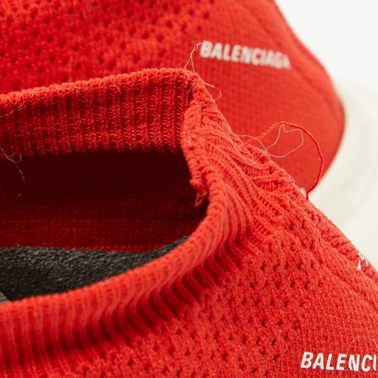 Pre Owned Balenciaga Red Knit Fabric Speed High Top Sneakers Size 36
