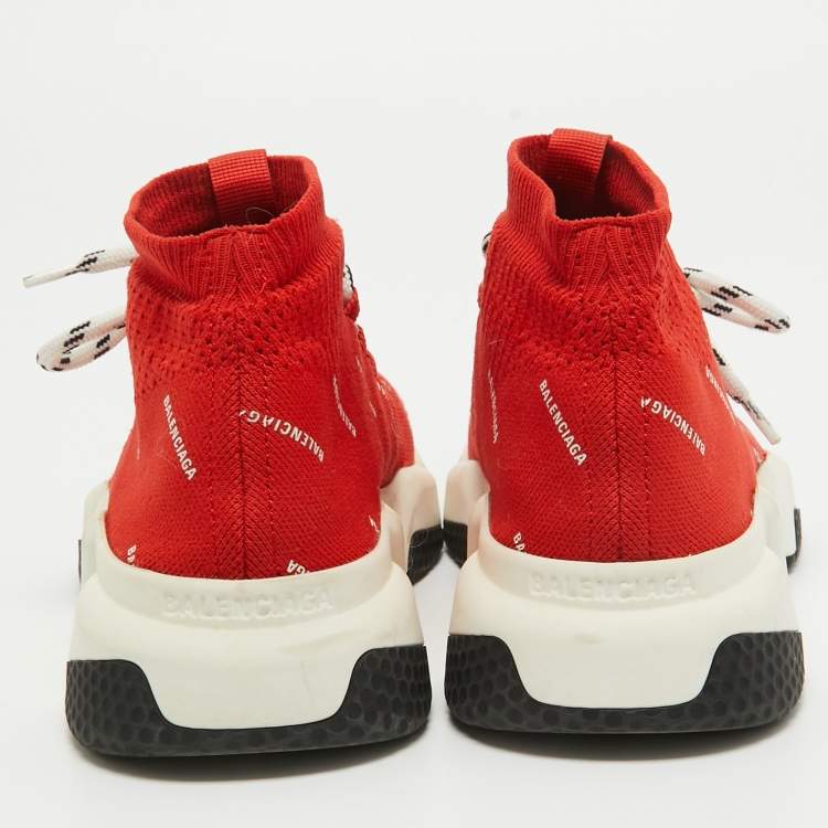Pre Owned Balenciaga Red Knit Fabric Speed High Top Sneakers Size 36