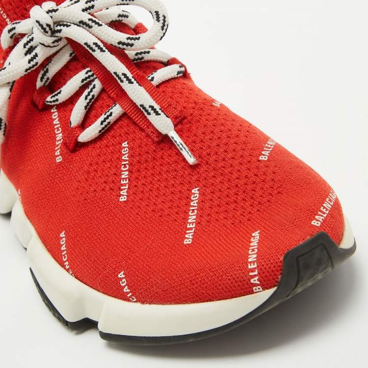 Pre Owned Balenciaga Red Knit Fabric Speed High Top Sneakers Size 36