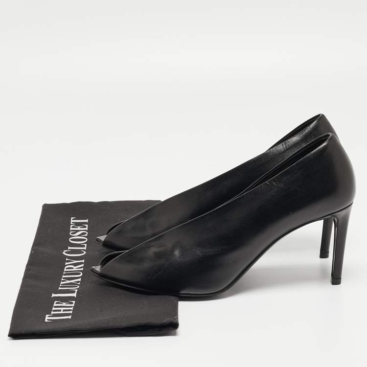 Pre Owned Balenciaga Black Leather V Neck Open Toe  Pumps Size 37