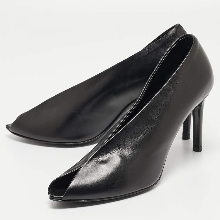 Pre Owned Balenciaga Black Leather V Neck Open Toe  Pumps Size 37