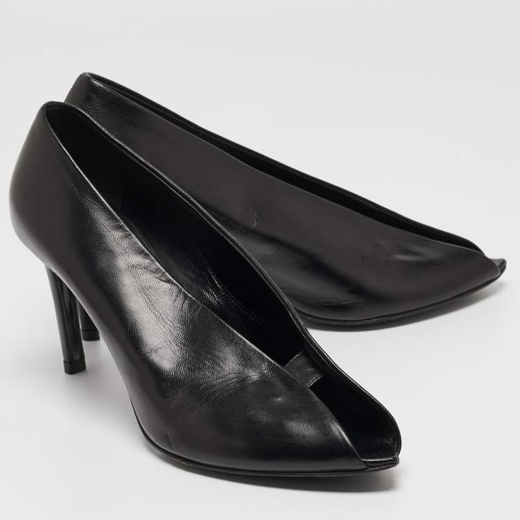 Pre Owned Balenciaga Black Leather V Neck Open Toe  Pumps Size 37
