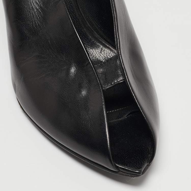 Pre Owned Balenciaga Black Leather V Neck Open Toe  Pumps Size 37