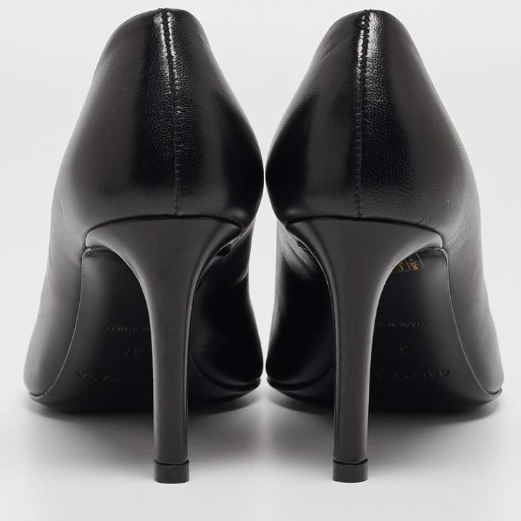 Pre Owned Balenciaga Black Leather V Neck Open Toe  Pumps Size 37