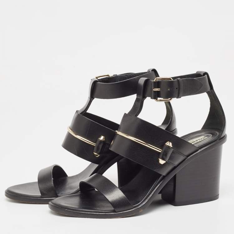 مملوكة مسبقًا Balenciaga Black Leather Block Heel Ankle Strap Sandals Size 38