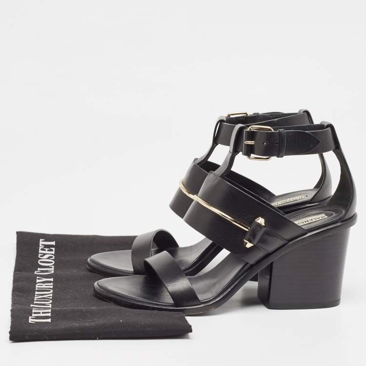 مملوكة مسبقًا Balenciaga Black Leather Block Heel Ankle Strap Sandals Size 38