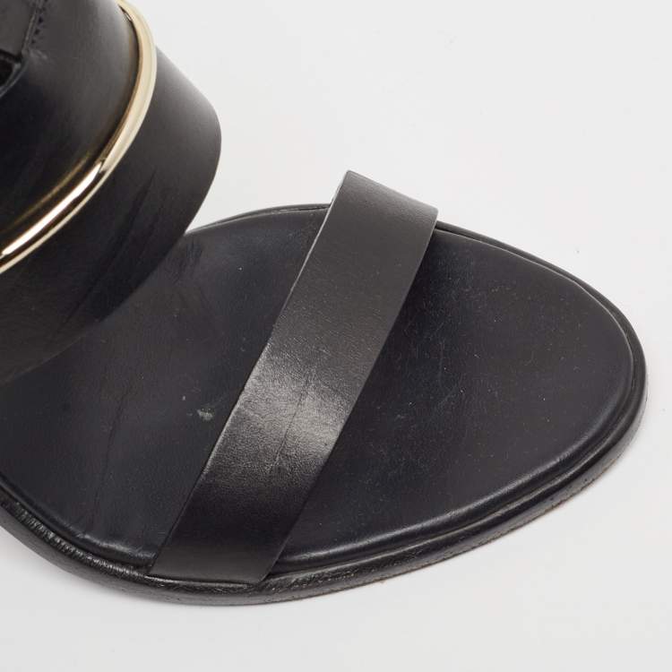 مملوكة مسبقًا Balenciaga Black Leather Block Heel Ankle Strap Sandals Size 38