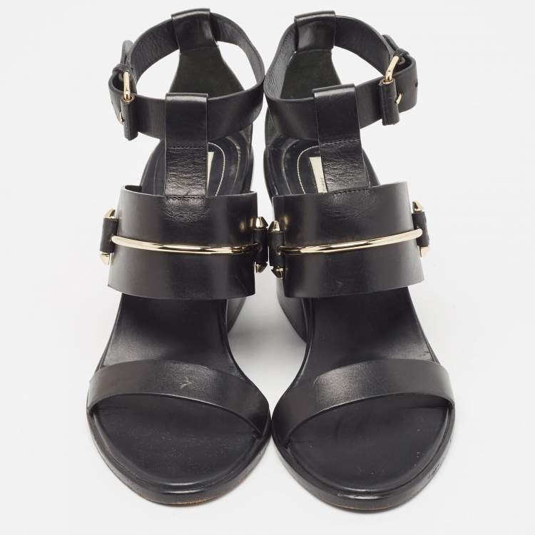 مملوكة مسبقًا Balenciaga Black Leather Block Heel Ankle Strap Sandals Size 38