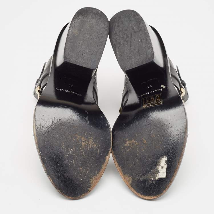 مملوكة مسبقًا Balenciaga Black Leather Block Heel Ankle Strap Sandals Size 38