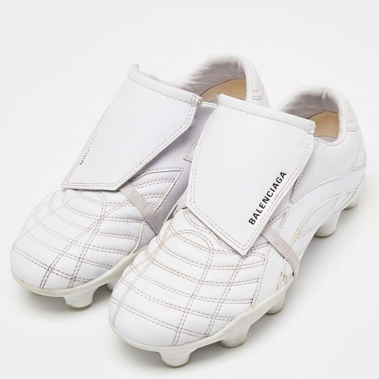 Pre Owned Balenciaga White Faux Leather Soccer Low Top Sneakers Size 35