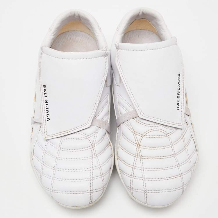 Pre Owned Balenciaga White Faux Leather Soccer Low Top Sneakers Size 35