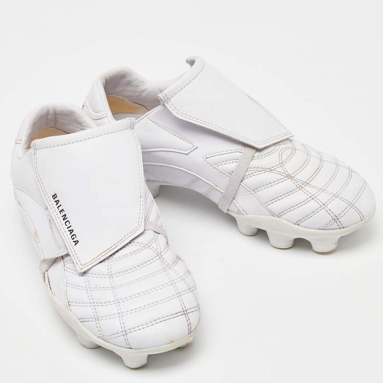Pre Owned Balenciaga White Faux Leather Soccer Low Top Sneakers Size 35