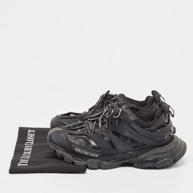Pre Owned Balenciaga Black Faux Leather and Mesh Track Sneakers Size 37