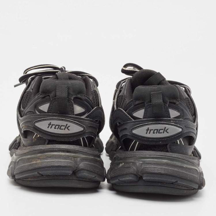 Pre Owned Balenciaga Black Faux Leather and Mesh Track Sneakers Size 37