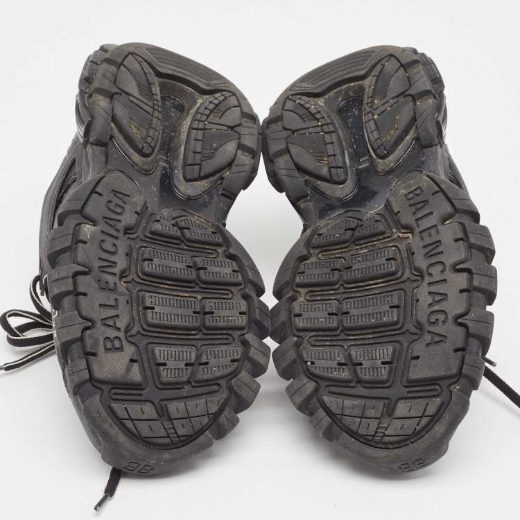 Pre Owned Balenciaga Black Faux Leather and Mesh Track Sneakers Size 37
