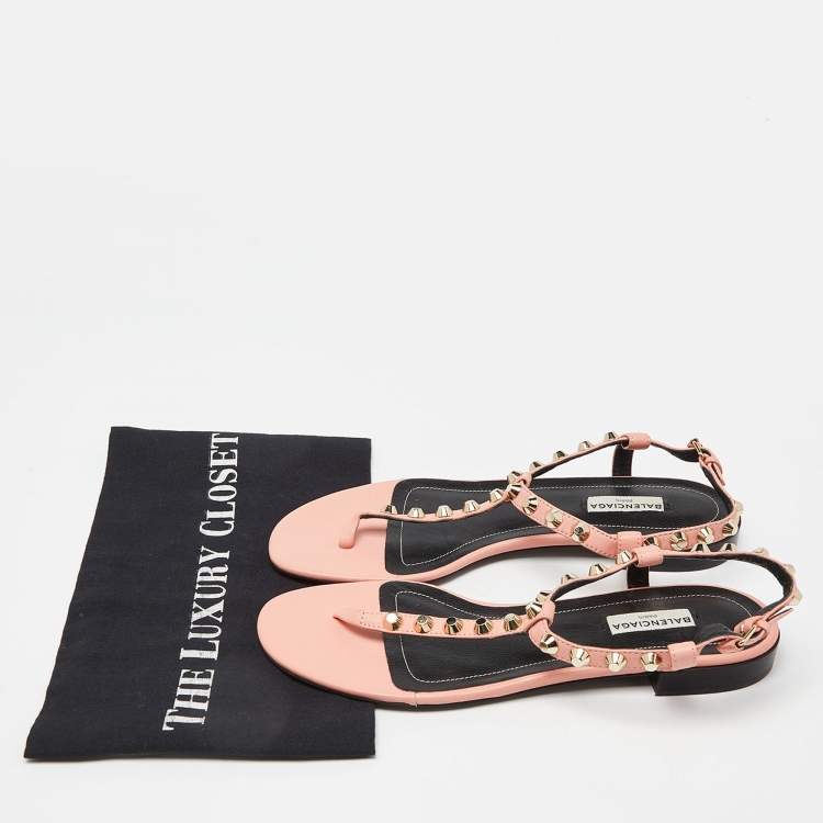 Pre Owned Balenciaga Peach/Black Leather Arena Thong Sandals Size 38