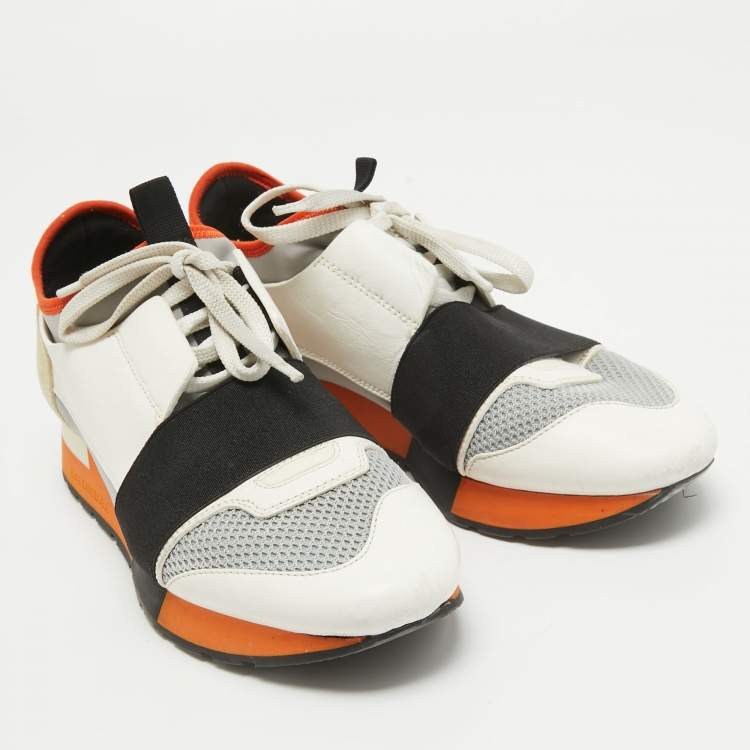 Pre Owned Balenciaga Tricolor Leather and Mesh Race Runner Sneakers Size 37