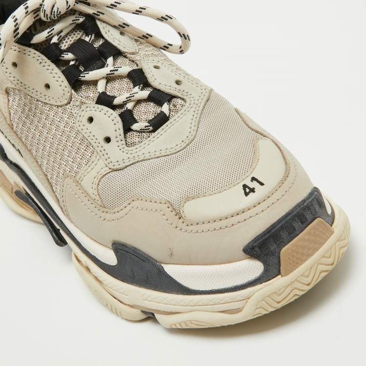 مملوكة مسبقًا Balenciaga White Mesh and Nubuck Leather Triple S Low Top Sneakers Size 41
