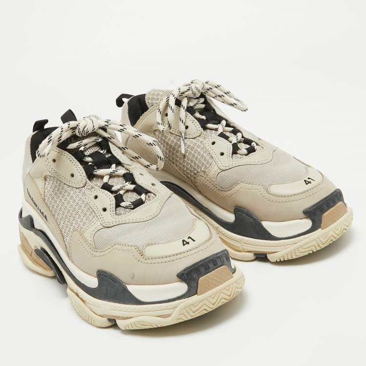 مملوكة مسبقًا Balenciaga White Mesh and Nubuck Leather Triple S Low Top Sneakers Size 41