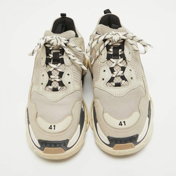 مملوكة مسبقًا Balenciaga White Mesh and Nubuck Leather Triple S Low Top Sneakers Size 41