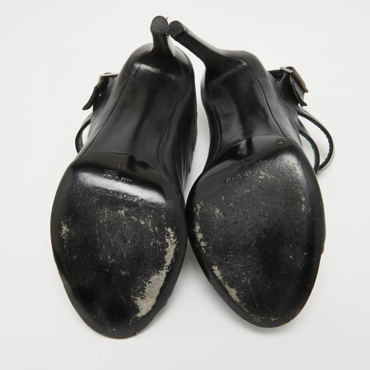 Pre Owned Balenciaga Black Leather Strappy Slingback Sandals Size 39