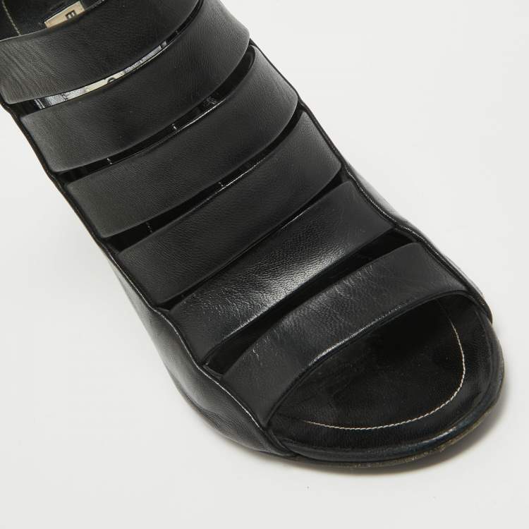 Pre Owned Balenciaga Black Leather Strappy Slingback Sandals Size 39