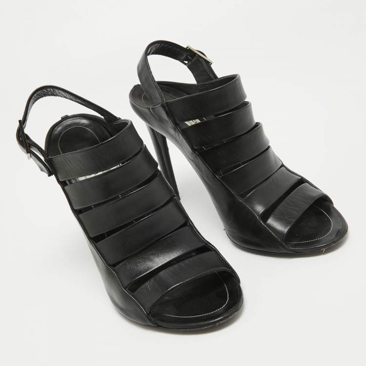 Pre Owned Balenciaga Black Leather Strappy Slingback Sandals Size 39
