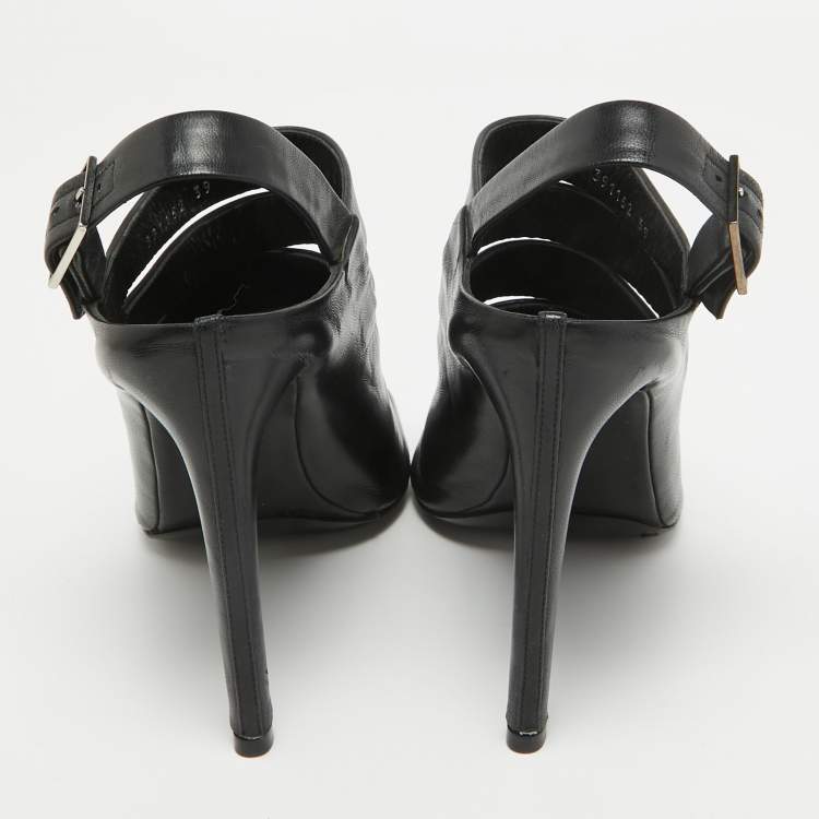 Pre Owned Balenciaga Black Leather Strappy Slingback Sandals Size 39