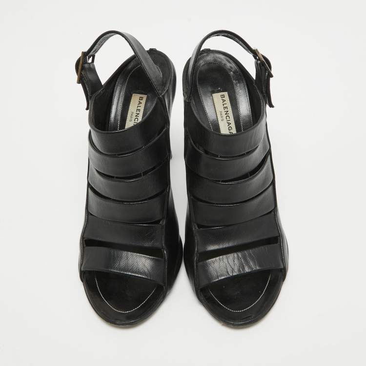 Pre Owned Balenciaga Black Leather Strappy Slingback Sandals Size 39