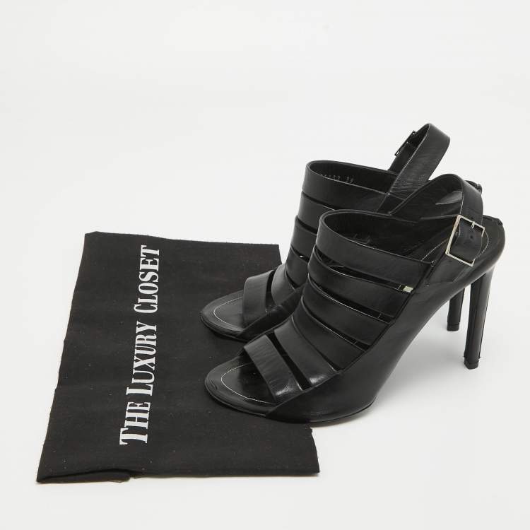 Pre Owned Balenciaga Black Leather Strappy Slingback Sandals Size 39
