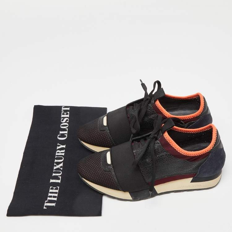 Pre Owned Balenciaga Tri Color Leather,Suede and Mesh Race Runner Sneakers Size 36