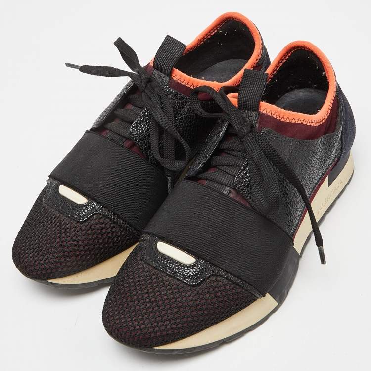 Pre Owned Balenciaga Tri Color Leather,Suede and Mesh Race Runner Sneakers Size 36